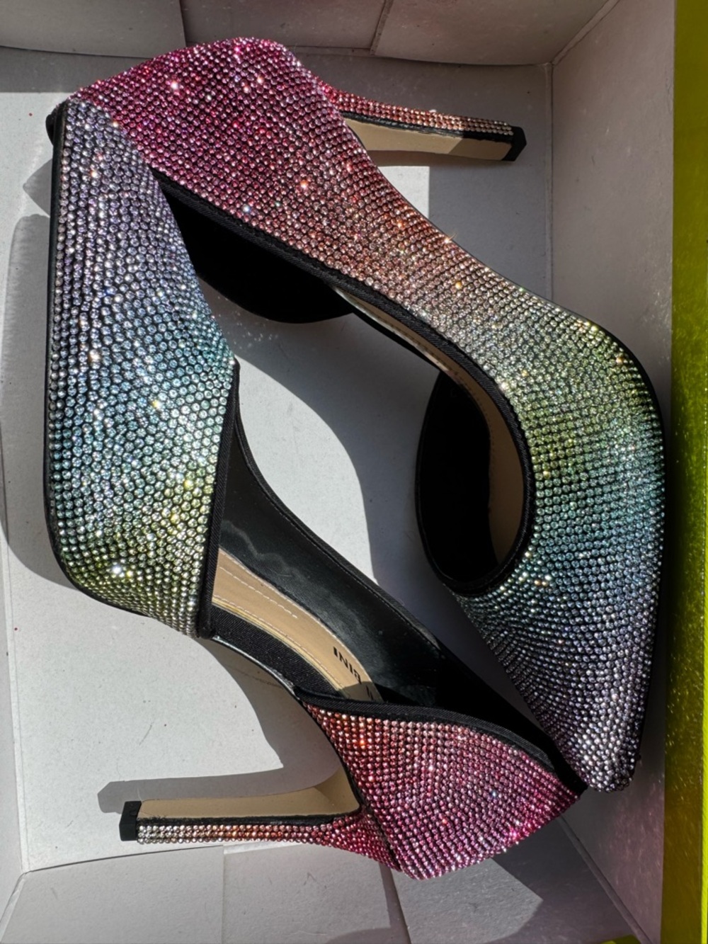 Gianni Bini Pink to Green Ombre Crystal Pointed Toe Heels
